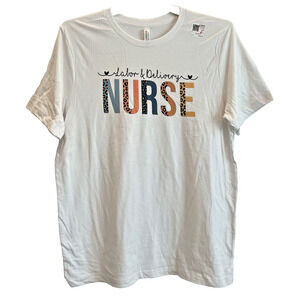 Labor & Delivery Nurse T-Shirt XL White❤️NEW❤️ Cheetah Zoo Print ~ 100% Cotton